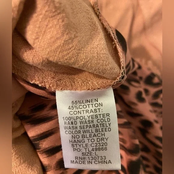 Umgee Linen Blend Frayed Hem Animal Print Dress - Picture 5 of 7